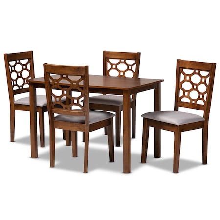 Baxton Studio Henry Grey Upholstered and Walnut Wood 5-Piece Dining Set 171-10951-8959